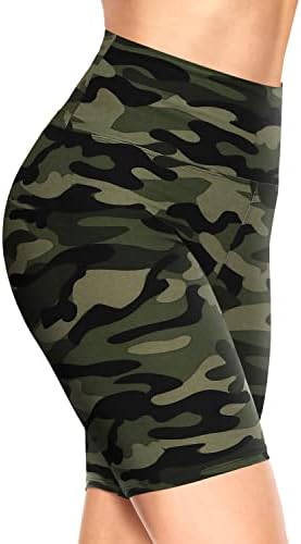 TNNZEET 8" Buttery Soft Biker Shorts for Women – Print High Waisted Workout Yoga Athletic Shorts Army Green Camo