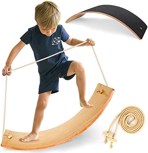 Webcem Wobble Balance Board, 32 Inch Natural Wooden Balance Boards for Kids, 220 lbs High Strength Rocker Board for Standing Desks, Exercise, Yoga, Fitness, and Toys