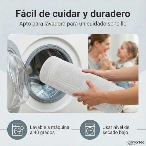 Miniatura 4 de Komfortec 2 Alfombras De Baño De Algodón, 50x70, 600 G M , Absorbente Y De Secado Rápido, Blanco