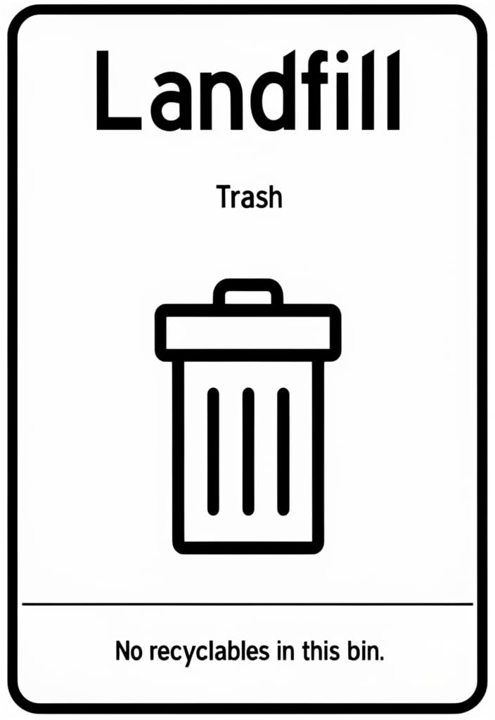peiyeety Landfill Trash Tin Sign 12x8 Inch, Black and White Waste Bin Metal Sign, No Recyclables in This Bin Notice Plaque, Wall Decor for Home Kitchen Office School Garage Recycling Station