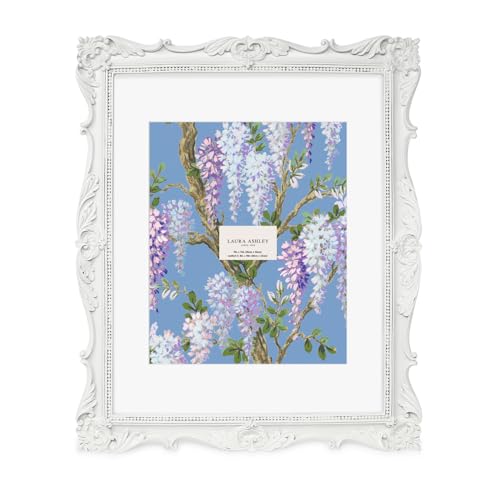 Laura Ashley 11x14 White Ornate Textured Hand-Crafted Resin Picture Frame, Wall Mount, Decorative Floral Design Home Décor, Photo Gallery, Art, More (White, 11x14 (Matted 8x10)) by Laura Ashley - Used condition - US$51.99