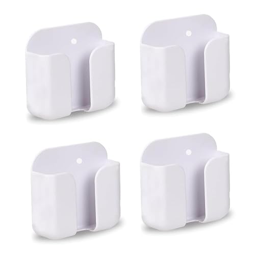 WALLVIEW TECH Pack of 4 Wall Mounted Mobile Smartphone Holder Storage Case for Phones with Strong Adhesive Strips|Wall Mount Mobile Stand/Multi-Purpose Stand for Phone Charging (White)