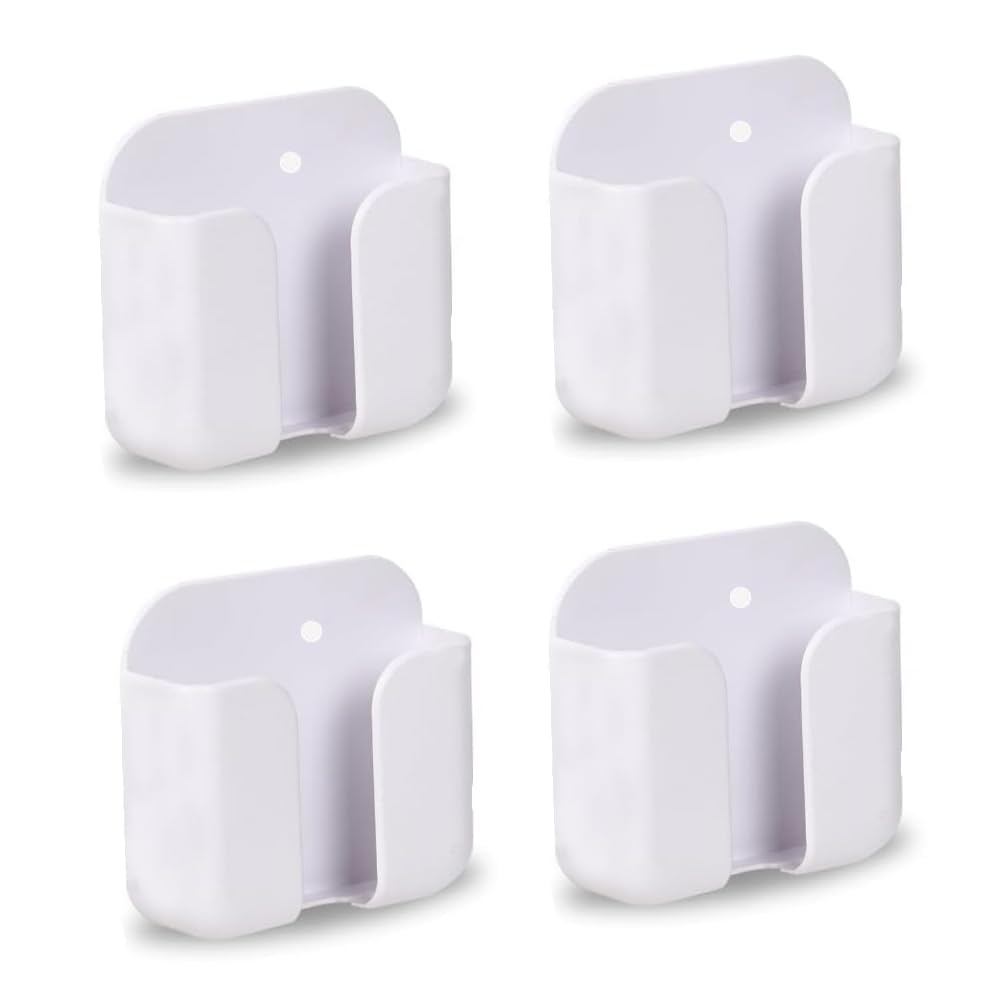 WALLVIEW TECH Pack of 4 Wall Mounted Mobile Smartphone Holder Storage Case for Phones with Strong Adhesive Strips|Wall Mount Mobile Stand/Multi-Purpose Stand for Phone Charging (White)