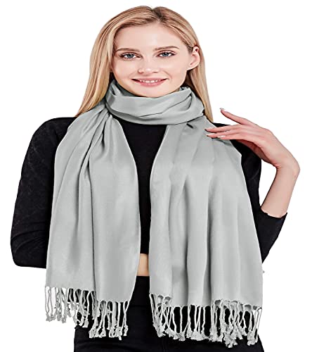CJ Apparel Light Grey Silver Grey Solid Color Tassels Design Nepalese Shawl Scarf Wrap Stole Throw Head Wrap Pashmina Hand Made in Nepal New4