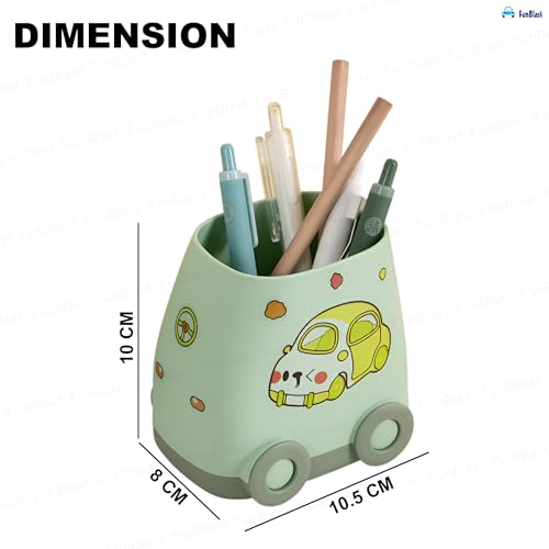 Image of FunBlast Pen Stand for Study Table, Car Stationary Organizer with Kawaii Stickers, Pen Stand for Kids & Girls, Desk Organizer, Birthday Return Gifts for Kids (Sea Green)