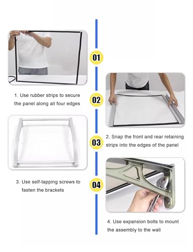 Pare-soleil pour porte et fenêtre anti-UV auvent en polycarbonate résistant 60x300 cm