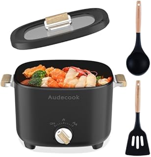 Audecook Hot Pot Electric, 2.5L Portable Nonstick Multicooker, Shabu-Shabu Pot, Travel Electric Skillet with Dual Power Temperature Control for Noodles/Soup/Egg/Steak/Oatmeal/Porridge(Black)