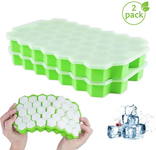 Renohef Bandejas para Cubitos de Hielo, Cubitos de Hielo de Silicona de liberación rápida en Paquete de 2 con Tapa Flexible 74 bandejas para Hielo, Whisky, cócteles y Otras Bebidas (Verde)