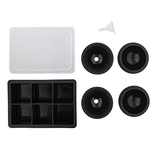 Silicone Ice Cube Mold 6 Cubes 2 Spheres Black - Ice Tray Set Rubber Ice Cube Trays Flexible Ice Mold Food, Drink #TOP6
