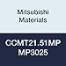 Mitsubishi Materials CCMT21.51MP MP3025 Cermet CC Type Positive Turning Insert with Hole, Coated, Rhombic 80?, Grade MP3025, 0.25" IC, 0.094" Thick, 0.016" Corner Radius, MP Breaker (Pack of 10)