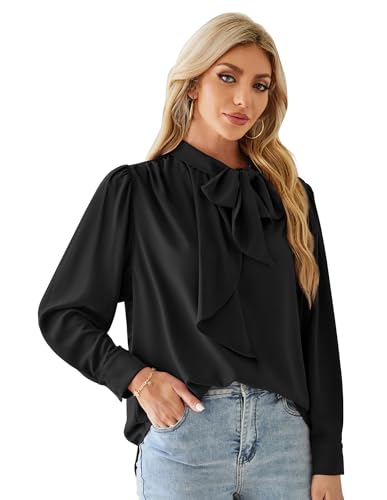 GRACE KARIN Damen Rüsche Stehkrage Hemd Lockere Chiffon Bluse Langarm...