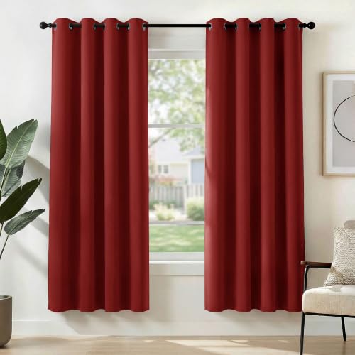 Image of Deconovo Christmas Red Blackout Curtains For Christmas, Soundproof Curtains, Thermal Window Drapes (True Red, 52X45 Inch, Set Of 2) - Solid, 0.2