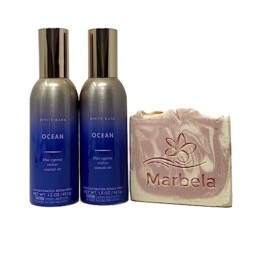 Bath and Body Works White Barn 2 Pack Ocean Concentrated Room Spray Set with a Marbela Sample Soap