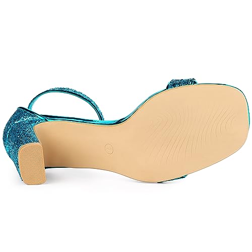 Allegra K Allegra K Women's Glitter Ankle Strap Chunky Heeled Lake Blue Sandals - 7.5 M US