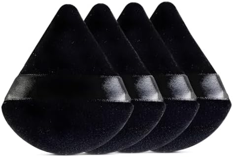 Gleva 4 Pcs Powder Puff Soft Face Makeup Sponge, Loose powder Foundation Blending Sponges Set, Makeup Blender, Contouring, Wedge Triangle Shape Wet & Dry Tool Washable Reusable (Black)