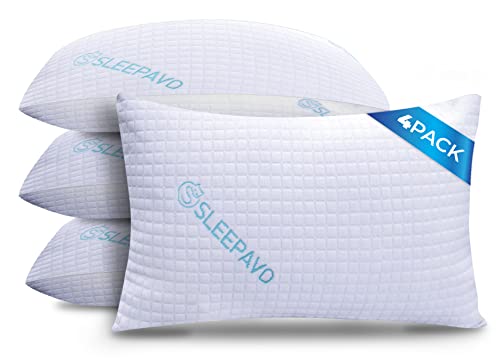Sleepavo Memory Foam Pillows King Size Set Of 4 - Cooling Bed Pillows For Sleeping For Back, Stomach And Side Sleeper - Firm Cool Shredded Memory Foam 4 Pack Big King Size Pillows For Bed #TOP11