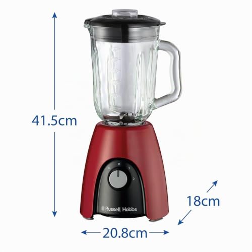 Russell Hobbs Mixeur Blender [Mixeur Smoothie] Blender (récipient en verre de 1,5L, 2 vitesses et fonction Pulse, sans BPA, lame en acier inoxydable, 850 W puissance max) Desire Rouge 27120-56