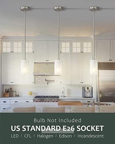 Eietonte 1-Light Mini Pendant Light Fixtures, Modern Chandelier Hanging Ceiling Light With White Frosted Shade, Brushed Nickel Pendant Lighting For Kitchen Bedroom Hallway, Adjustable Height, 3 Pack #TOP3
