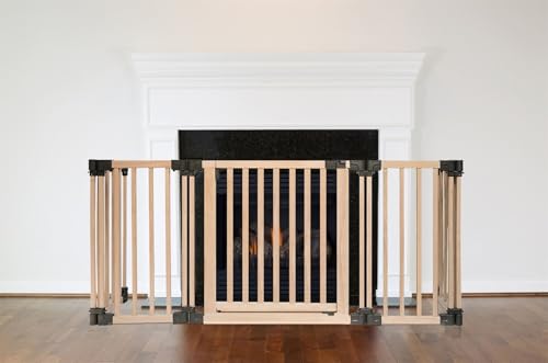 Safetots Wooden Multi Panel Multi Use Safety Barrier, Up to 336cm, Natural Wood, Flexible Room and Stair Barrier, Room Divider with Door for Baby and Toddler, Easy Installation