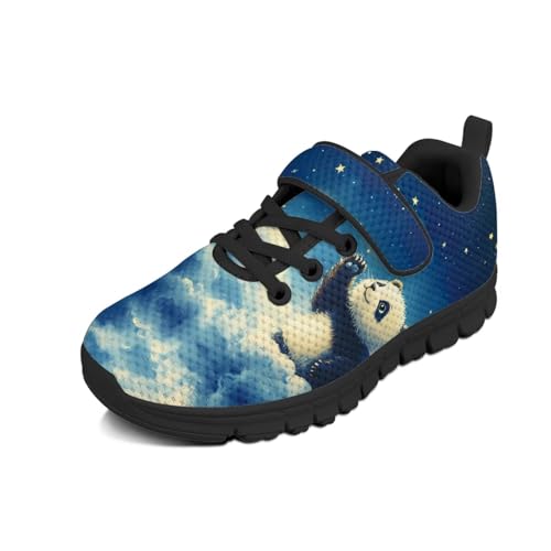Little Kid Boys Shoes Non Slip Lightweight Breathable Comfortable Sport Athletic Running Tennis Sneakers Panda Galaxy Sky Pattern（Black Sole）