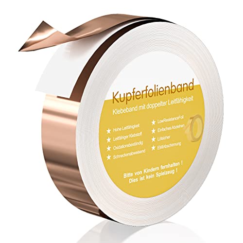 Cong.Lai Kupferband Gegen Schnecken: Schneckenschutz 30mm x20m Hochbeete für Garten Schneckenzaun, Selbstklebend EMI Abschirmband, Kupferband Kann ersetzen Schneckenkorn, Schneckenkragen