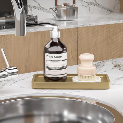 Image of Weenson Gold Bathroom Vanity Tray for Countertop Makeup Perfume Jewelry Decor Candle Keys, Bamboo Kitchen Tray for Soap Dispenser Spice, Small Toilet Tray Nightstand 7.9 inch L x 4 inch W x 0.79 inch H