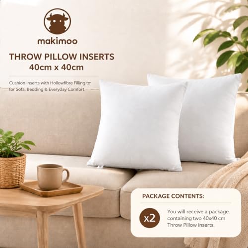 Makimoo Kopfkissen 2er Set (40 x 40 cm), Kissen für Bett und Dekokissen, Polyester Innenkissen Füllkissen for Sofakissen Zierkissen