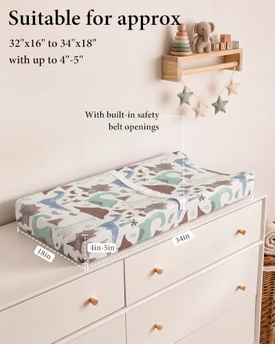 Image of Yoofoss 2-Pack Diaper Changing Pad Cover for Boys 32x16 (Dinosaur) | Soft & Easy-to-clean & Breathable, 360 Full Elastic Fit, Microfiber Fitted Sheets for Changing Table Pad