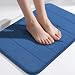 FlamingoP 17 inch by 24 inch Microfiber Memory Foam Bath Mat with Anti-Skid Bottom Non-Slip Quickly Drying Royal Blue Striped Pattern