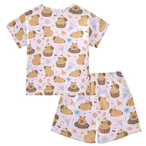 Cute Capybara Cupcake Purple Summer Cute Pajama Sets, Short Sets for Daily Wears and Sleep Wears2