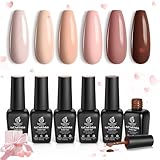 Beetles Esmalte en Gel Kit-Juego de 6 Colores de Esmalte de Gel Desnudo Todas Las Estaciones Tonos de Piel Rosa Marrón Gel...