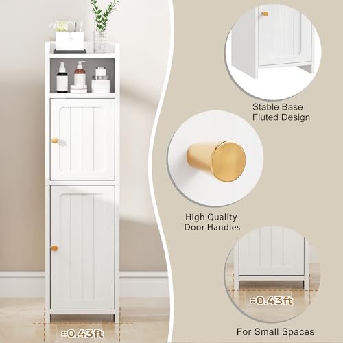 BEWISHOME Small Bathroom Cabinet, Bathroom Storage Cabinet with Adjustable Shelves & 2 Doors, Narrow Toilet Paper Cabinets, 7.9" D x 7.9" W x 31.5" H, for Small Spaces, White YYG03W by BEWISHOME - Image 8