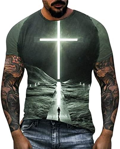 ZDFER Soldier Short Sleeve T-Shirts for Mens, Spring Street Faith Jesus Cross Print Workout Athletics Crewneck Tee Tops Men's Floral Shirts Mens Button Down Shirt Matching Hawaiian Shirts for Couples