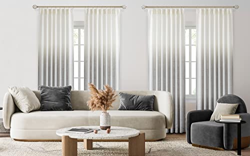 Central Park Ombre Pinch Pleated Semi Sheer Curtains Rayon Blend Window Drape Gradient Print Treatment Sets For Living Room Bedroom, 40"X95"X2, Cream White To Charcoal Gray #TOP6