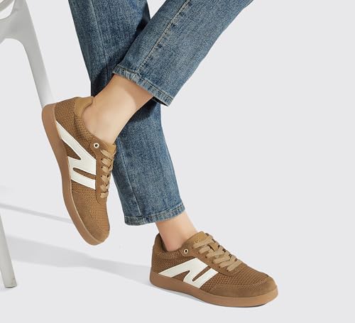 Image of LUCKY STEP Women Retro Gum Sole Fashion Sneakers | Genuine Leather Classic Tennis Skate Walking Shoes Anti Slip Trainers