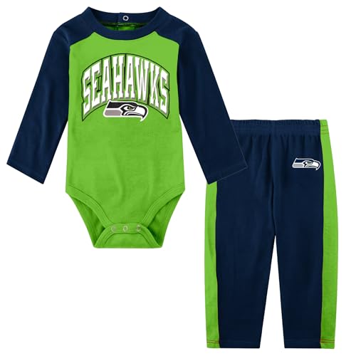 Image of NFL New Born Infant 0/3M-6/9M Officially Licensed Arched Logos 2 Pack Long Sleeve Bodysuit Creeper and Pants Set