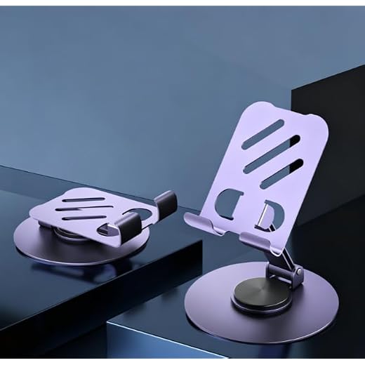 360° Rotating Metal Phone Stand - Compact, Foldable & Portable Desktop Holder for All Smartphones and Tablets（Purple）