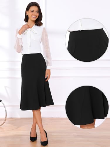 Jupe évasée taille haute couleur unie coupe midi fluide