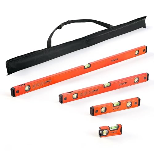 VEVOR Torpedo Level 4-Piece Included 4/12/24/40 in Magnetic Leveler Tool Set Aluminum Alloy with Clear 3 Green Vials Hanging Hole Box Beam Multi-angle Measurement for Construction Home Renovation