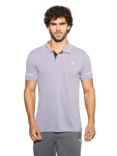 Image of TECHNOSPORT Men's Solid Slim Fit Polo Collar T-Shirt TECHNOCOOL+ Half Sleeve Button Polyester for Gym Running Workout UPF50+ Anti Odour