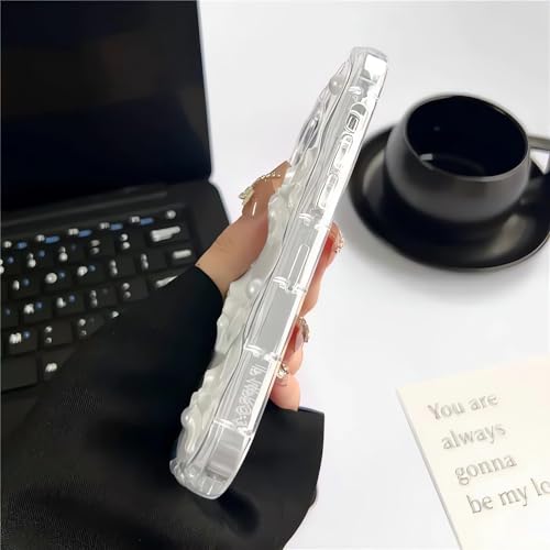 NICEHOLI iPhone 16用 ケース のり付き 立体 リボン パール シルバー チェーン シルバー 立体 透明 韓国 可愛い 人気 スマホケース 光沢 ファッション シンプルシリコン フルカバー 携帯電話ケース(iPhone 16 -B)