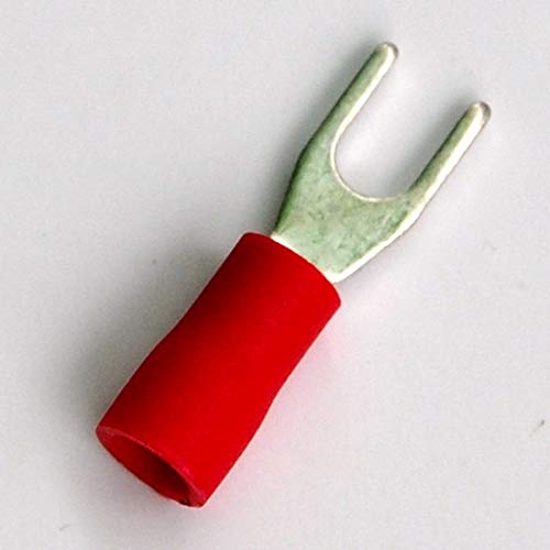 Davitu (1000 pcs/lot) Crimp Spade Wire Connector, 22~16AWG, 4, 19AMP, Red, Fork Terminal.