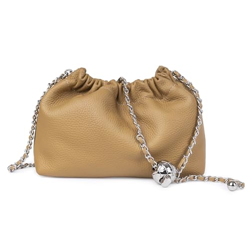 Image of Leather Small Crossbody Bag For Women Trendy. Dumpling Bag Ruched Clutch Purse For Women Evening Bag Cloud Purse Hobo Bag.