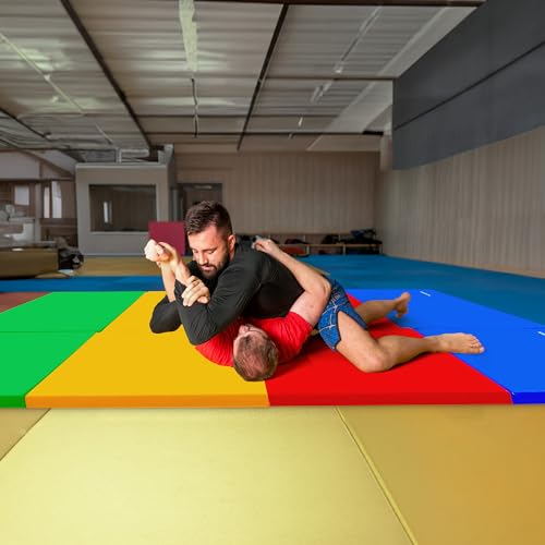 Image of BalanceFrom 6x4 Feet 4-Panel Folding Gymnastics Mat - 2-Inch Thick Pad with Vinyl Surface and Carrying Handles for Tumbling, Yoga, Pilates, Home Workouts, and Martial Arts