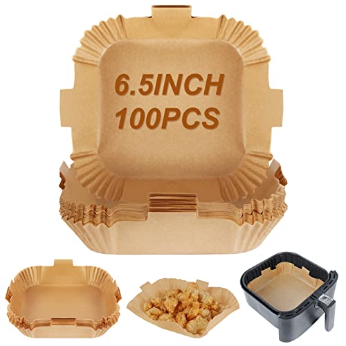 Image of BYKITCHEN Square Air Fryer Parchment Paper, Set of 100, 6.5 Inch Square Airfryer Liners, Air Fryer Filter Paper, Compatible with Corsori, Ninja, Chefman Airfryer and More