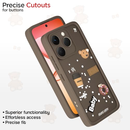 Image of Pikkme Back Cover for Realme 15T 5G / Realme Narzo 90 5G | 3D Bear Silicone Cute & Fun Coffee Cartoon | Full Body Protection Bumper Case (Brown)