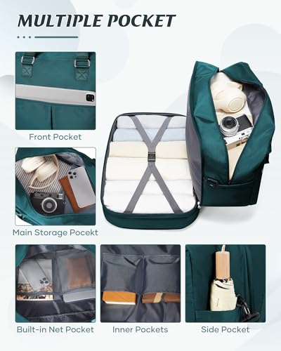 Image of Travel Duffle Bags for Women Men Expandable Personal Item Travel Bag Lightweight Weekender Overnight Carry on Bags for Airplanes Sport Gym Tote Ladies Beach Luggage Bag Peacock Blue