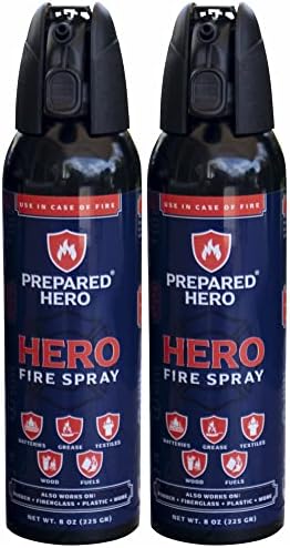 Prepared Hero Fire Spray - Mini Fire Extinguishers for House, Car, Garage - Kitchen Small Fire Extinguisher for Home, Made in USA, 100% Organic - Compact, Portable & Easy to Use, Non-Toxic - Pack of 2