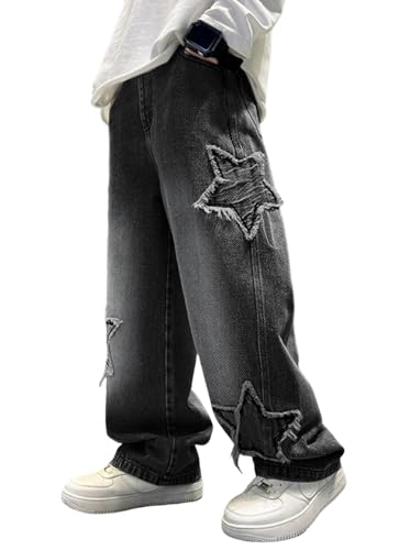 Kids Boys Baggy Cotton Jeans Casual Elastic Waist Straight Leg Denim Cargo Pants with Pockets 6-14 Years