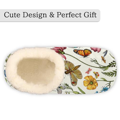 Vintage Spring Flower Dragonfly Butterfly Slippers for Women Slipper Socks Soft Fuzzy House Slippers Shoes for Indoor Bedroom, Winter Cozy Christmas Gifts3